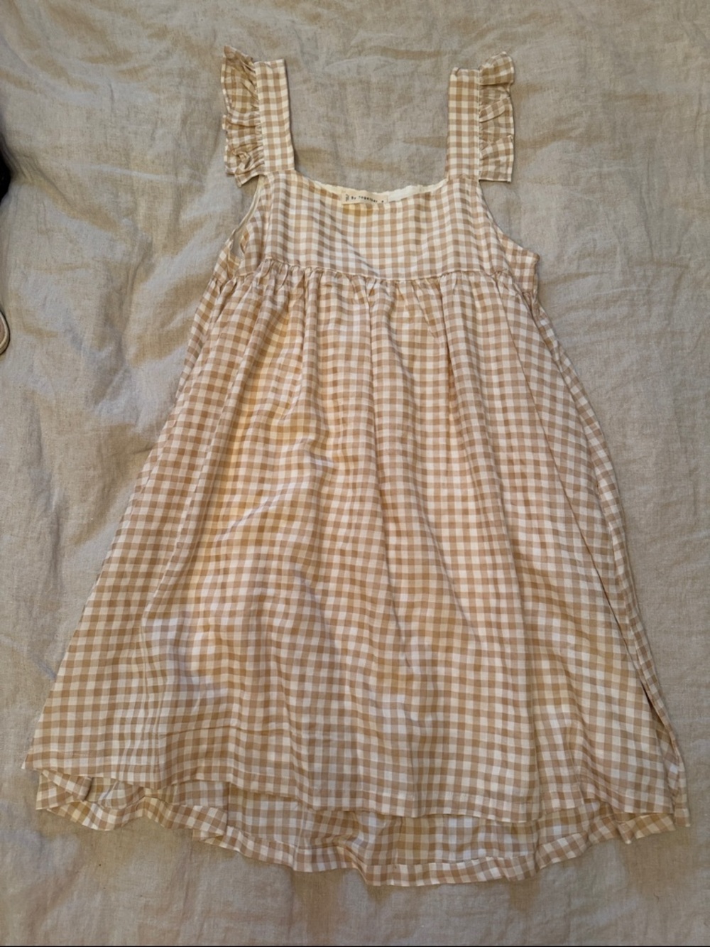Women’s Beige Gingham Ruffle Strap Dress Beige
